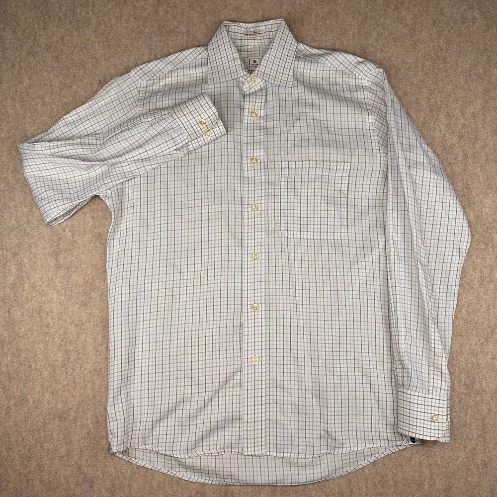 Peter Millar Cotton Long Sleeve Blue Brown Plaid Dress Shirt